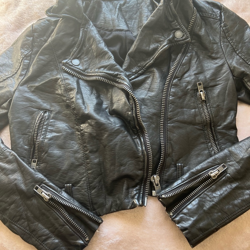Free People Vegan Leather Hooded Jacket Womens Size XS Moto Style Asymmetric Zip